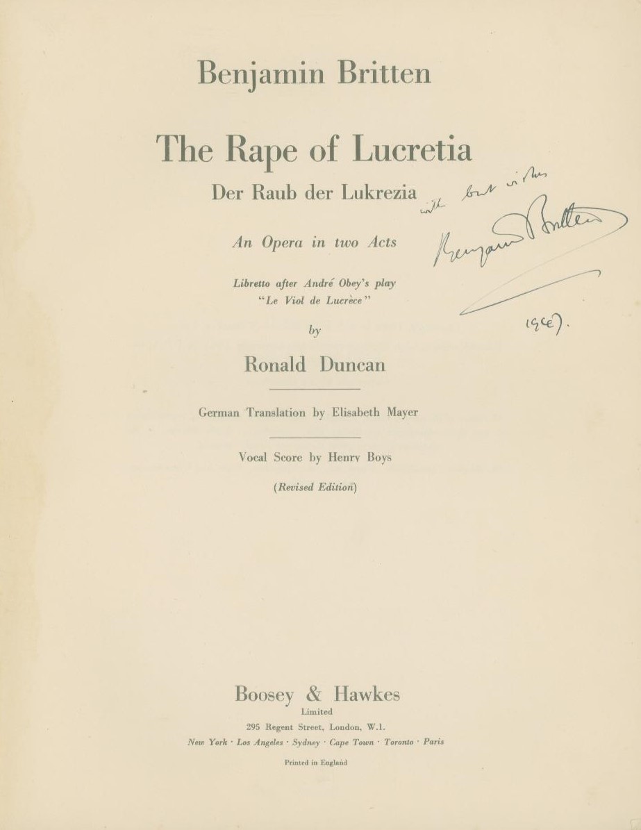 Britten, Benjamin - The Rape of Lucretia